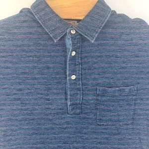 Faherty Brand Mens Blue Pink Striped Short Sleeve Slub Polo Shirt Size M